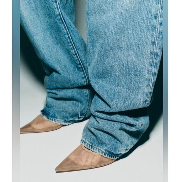 ZARA HEELED MESH SHOES BEIGE NUDE POINTED PUMPS SIZE 40 - Picture 4 of 6